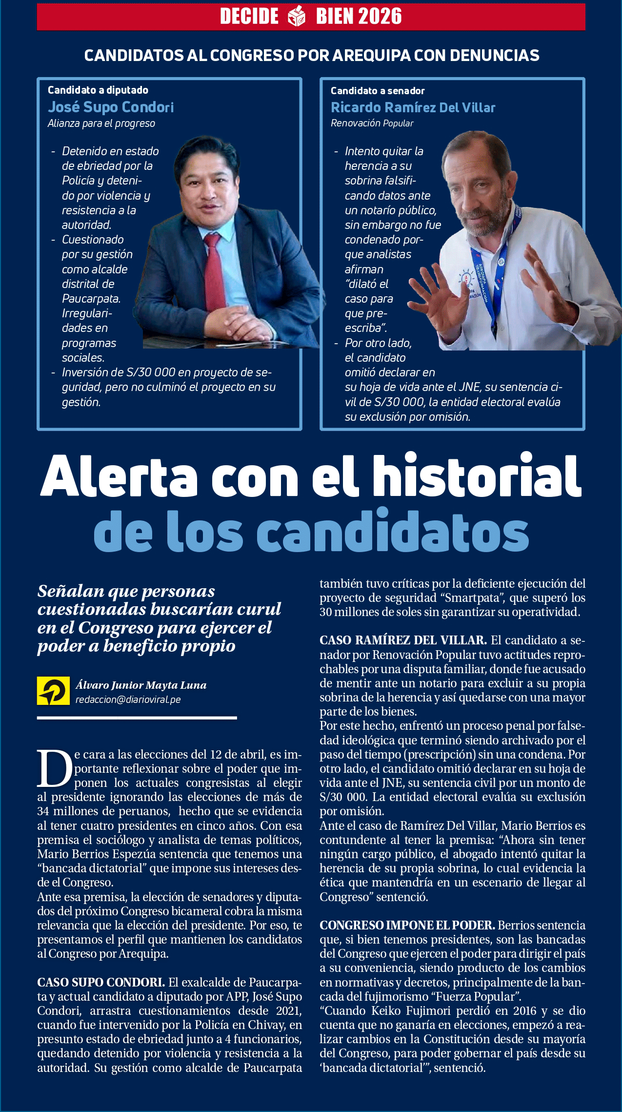 Alerta con el historial de los candidatos 